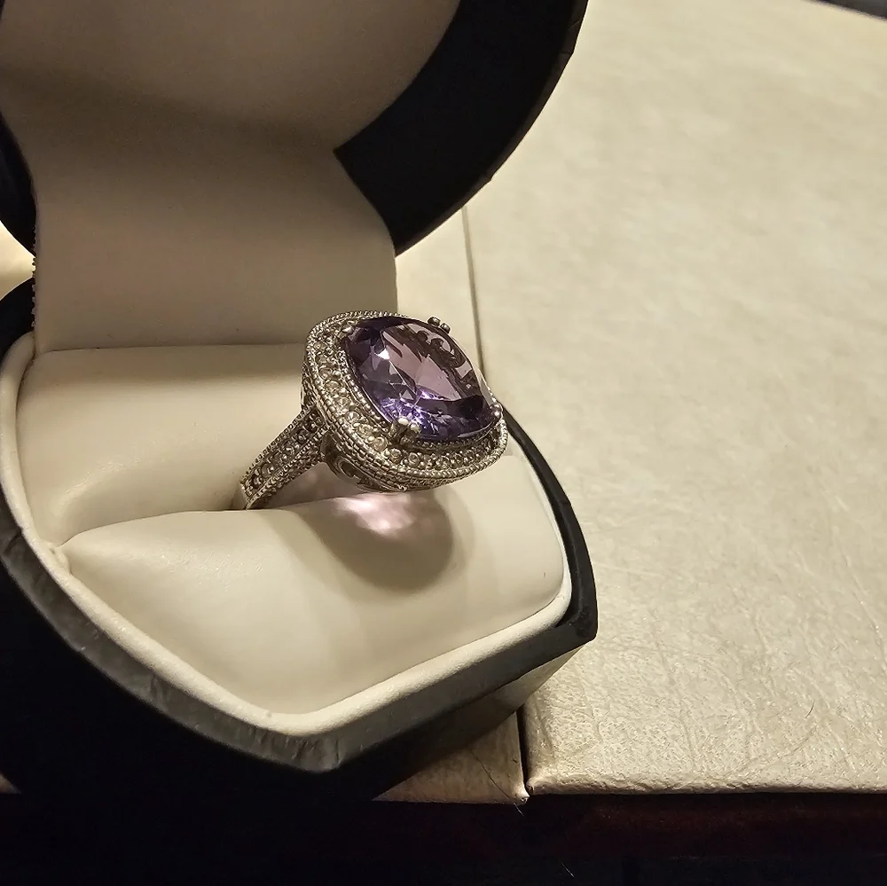 Cushion Cut Amethyst Ring Sterling Silver - Picture 16 of 17